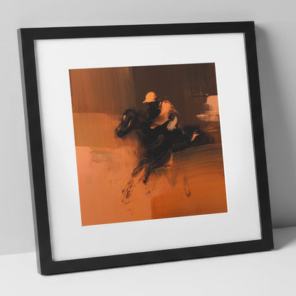 Amber Rush racing horse art print in black frame