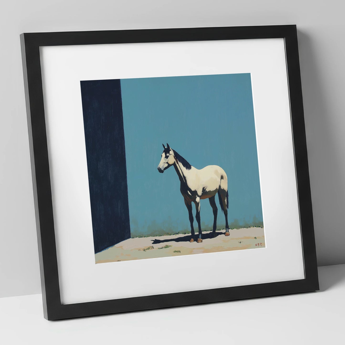 Cerulean and Shadow horse breed art print in black frame