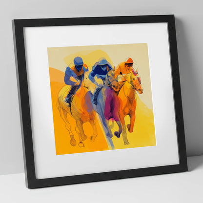 The Final Furlong racing horse art print in black frame