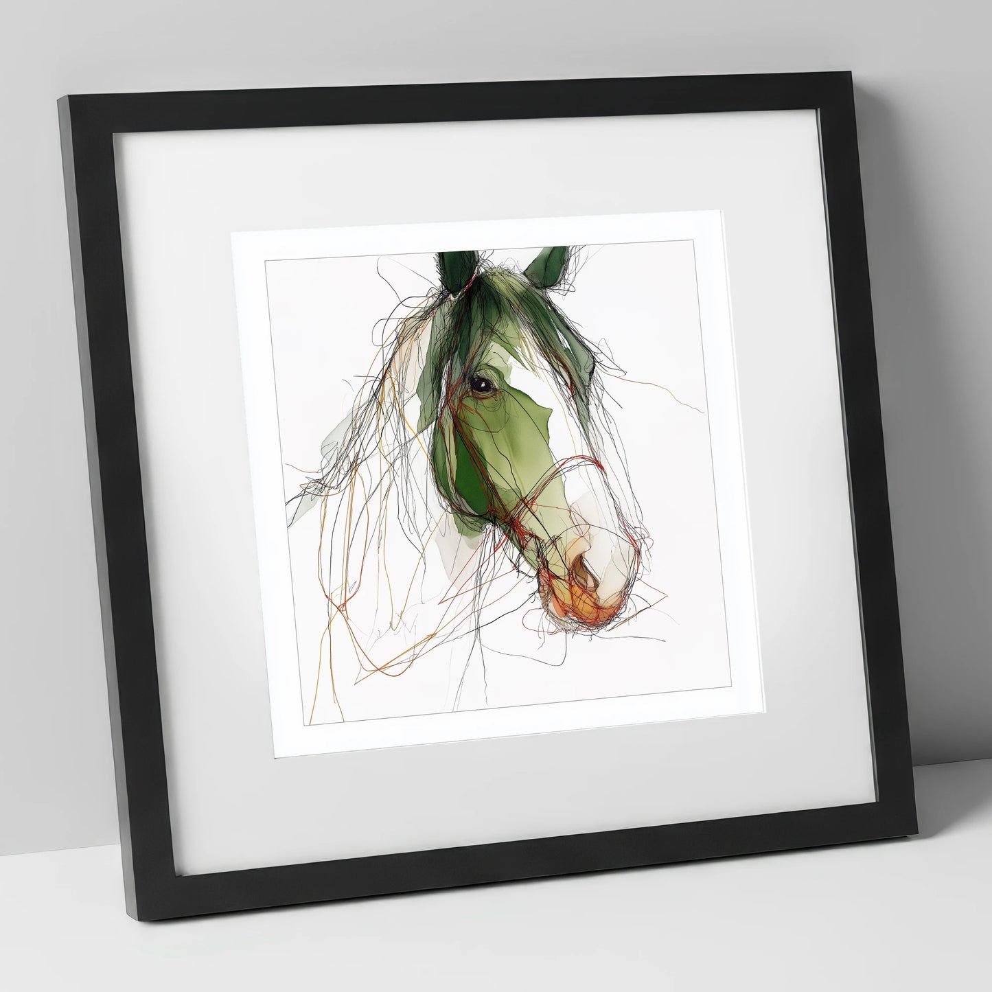 Verdant Equine Gaze horse breed art print in black frame