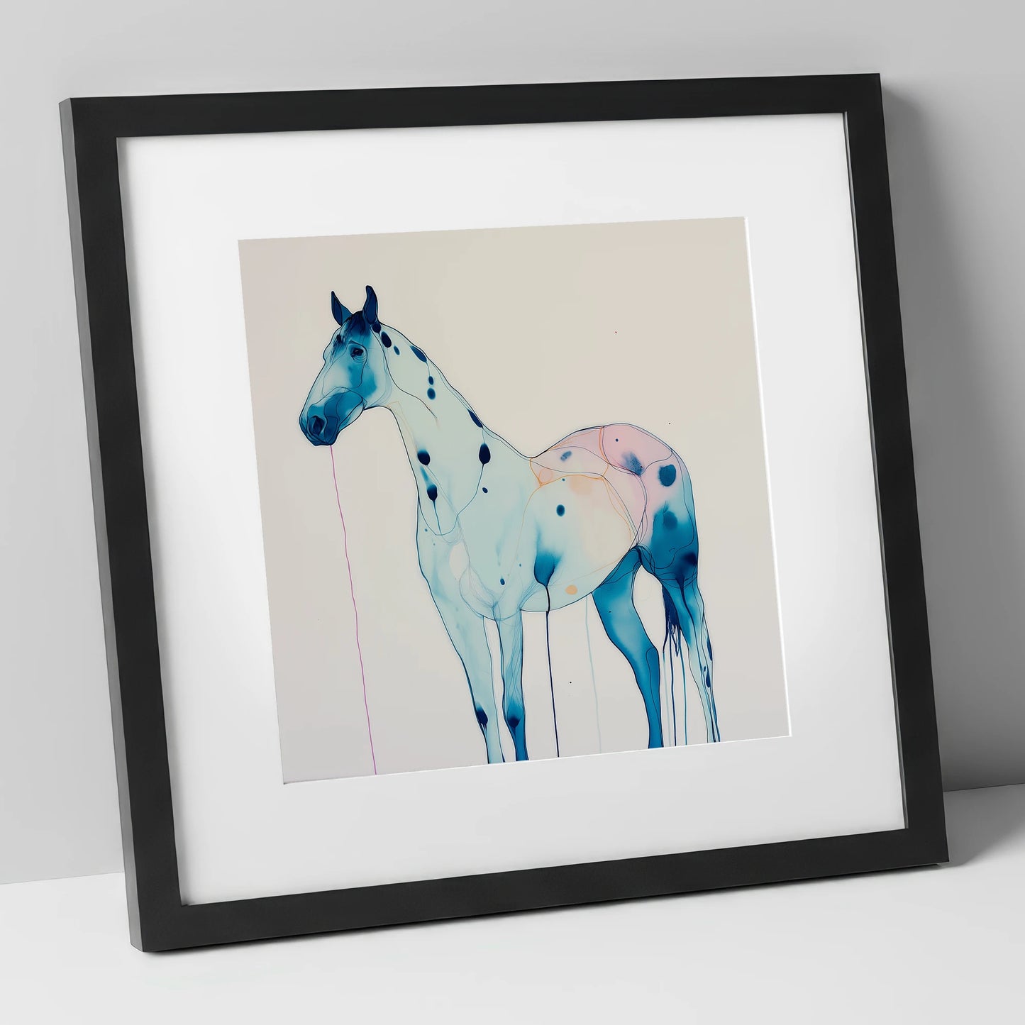 Ethereal Blue Appaloosa horse breed art print in black frame