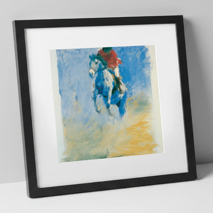 Cerulean Flight show jumping horse art print in black frame