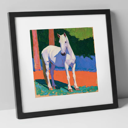 Vibrant Painted Grey Horse horse breed art print in black frame