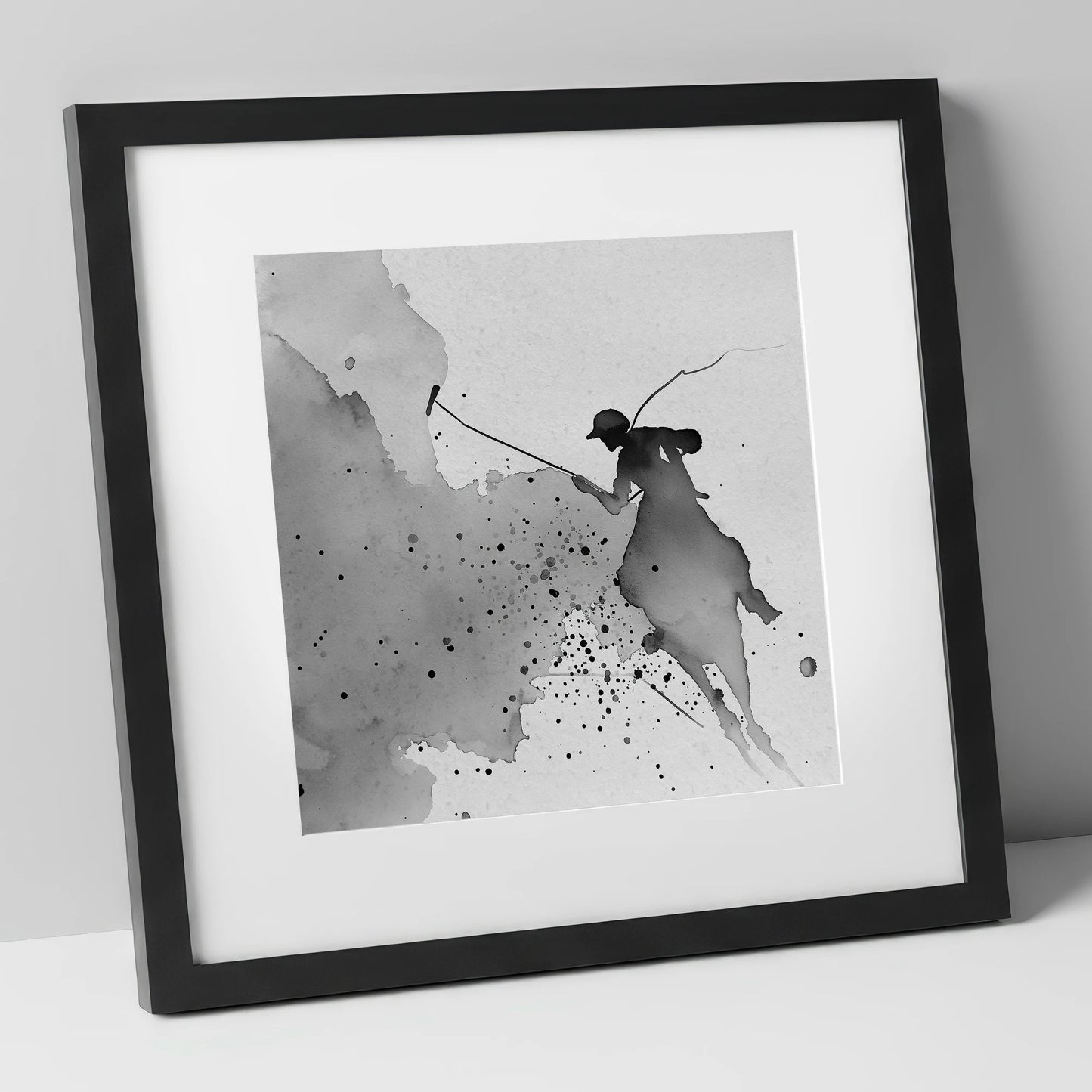 Dynamic Polo Silhouette polo horse art print in black frame