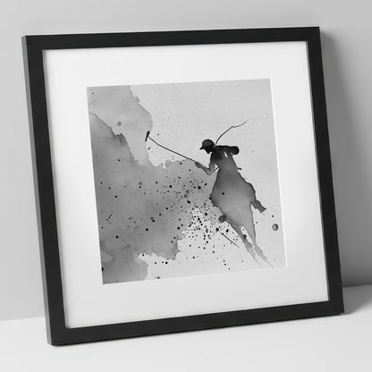 Dynamic Polo Silhouette polo horse art print in black frame
