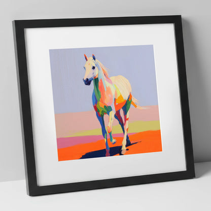 Prismatic Strides horse breed art print in black frame