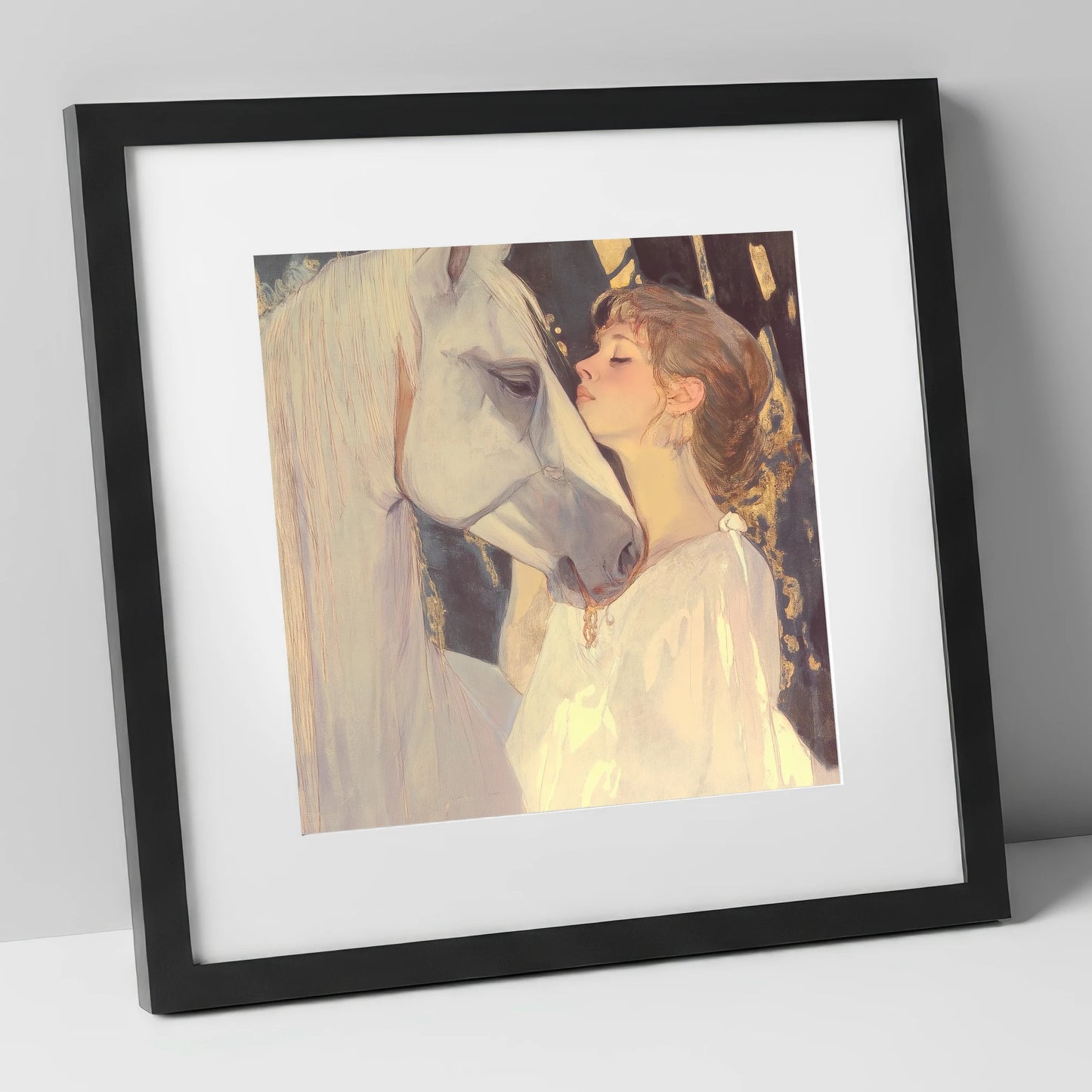 A Luminous Bond horse & rider art print in black frame