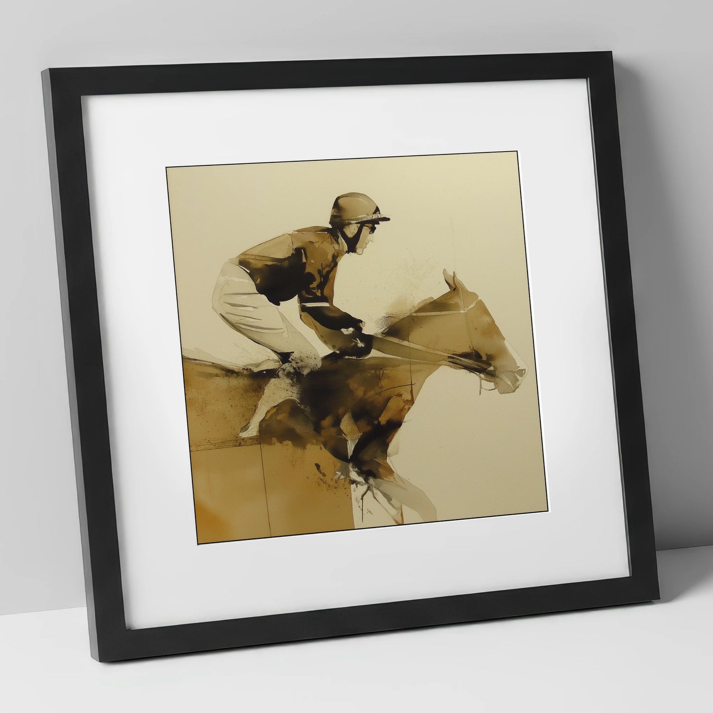 The Final Fence racing horse art print in black frame