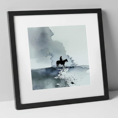 The Lone Trail western horse art print in black frame