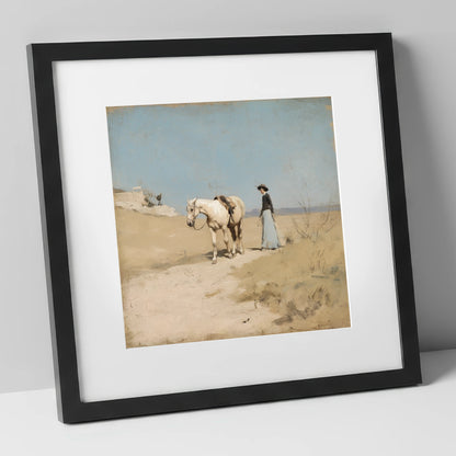The Long Ride Home horse & rider art print in black frame