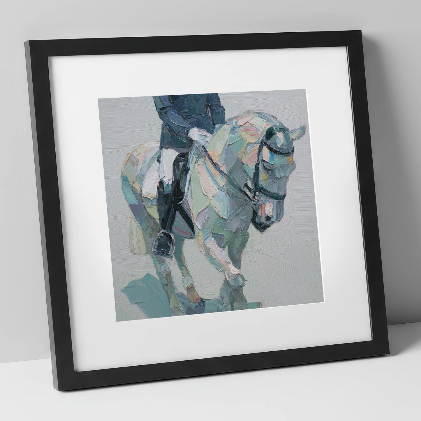 Collected In Pastel dressage horse art print in black frame