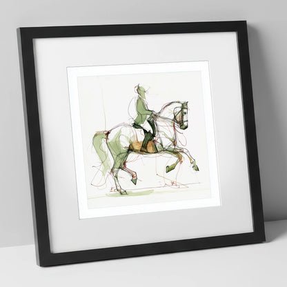 Expressive Dressage dressage horse art print in black frame