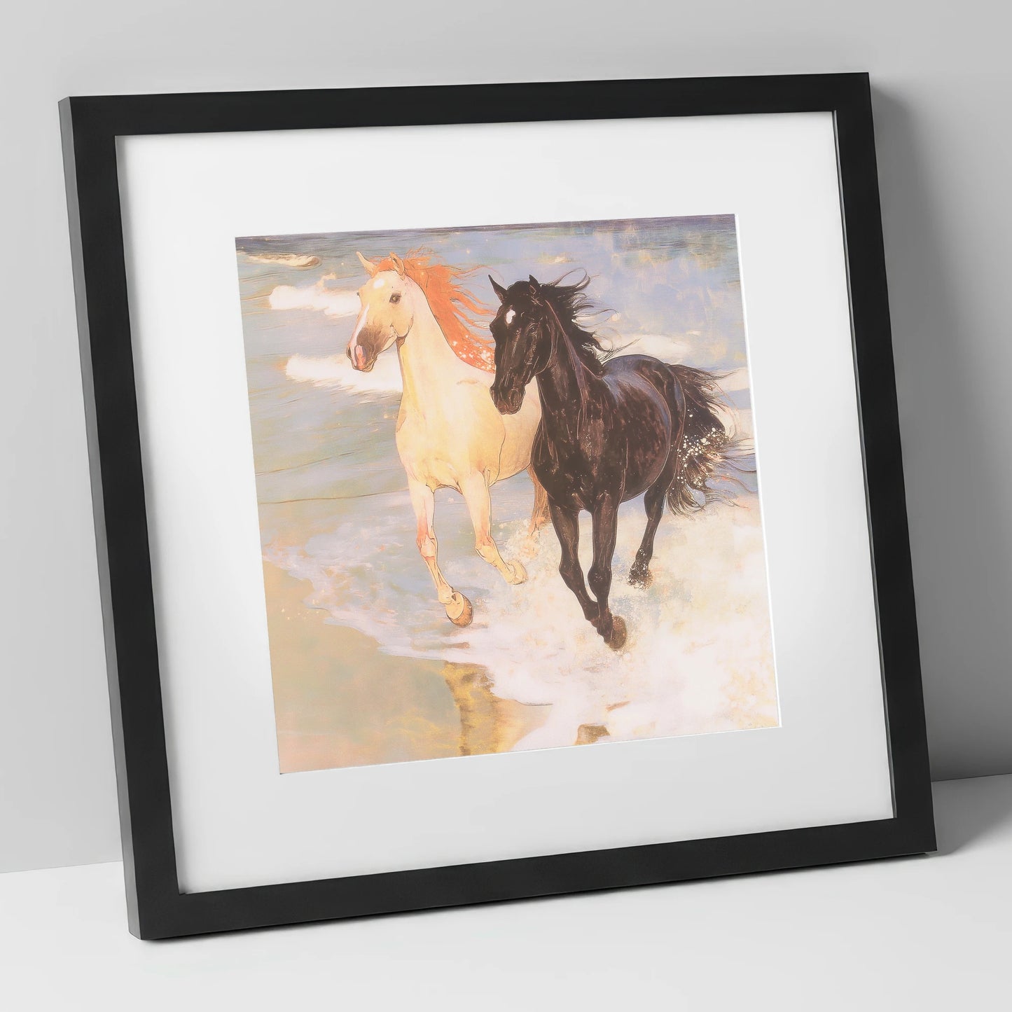 Ethereal Tide Gallop horse landscape art print in black frame