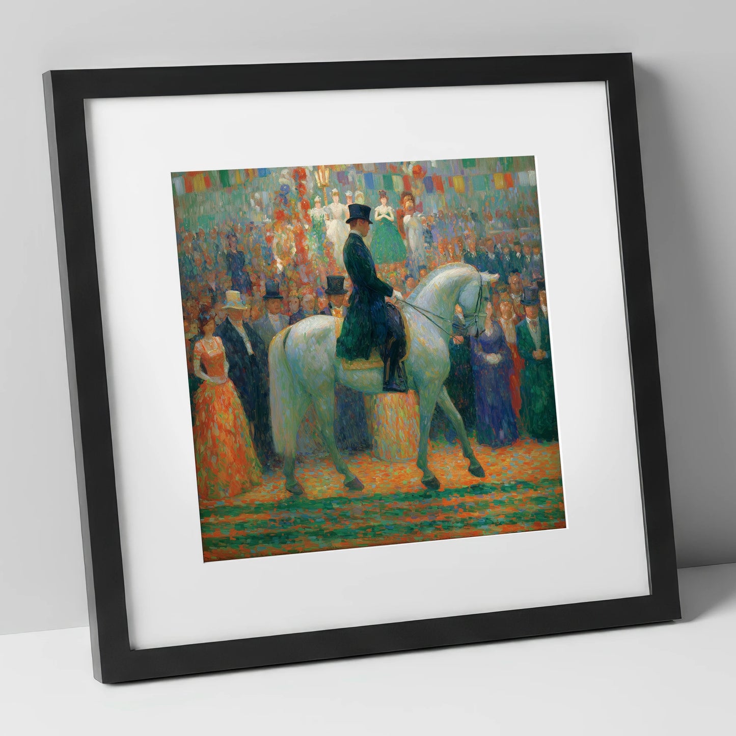 The Gala Performance dressage horse art print in black frame