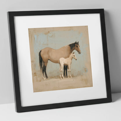 A Quiet Bond mare & foal art print in black frame
