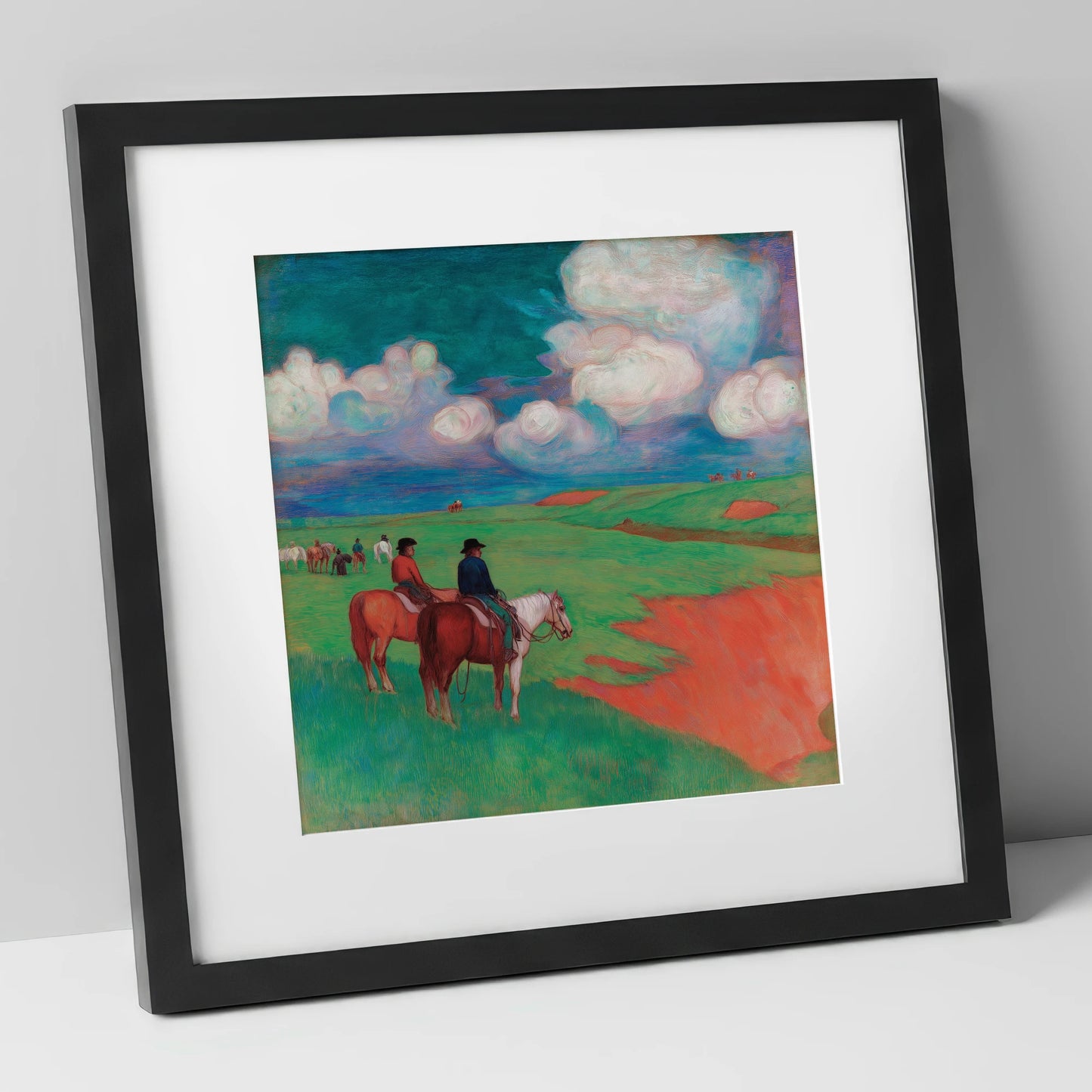 Vivid Frontier Horizons horse landscape art print in black frame