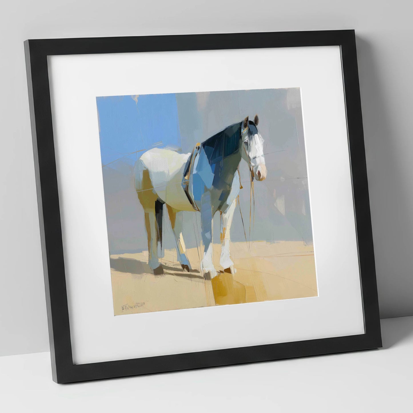 Sunlit Slate Draught working horse art print in black frame