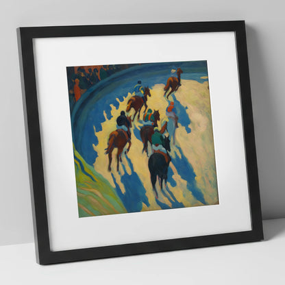 Shadows on the Bend racing horse art print in black frame