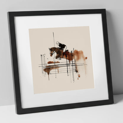 Fluidity in Flight show jumping horse art print in black frame