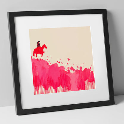 Magenta Maverick western horse art print in black frame