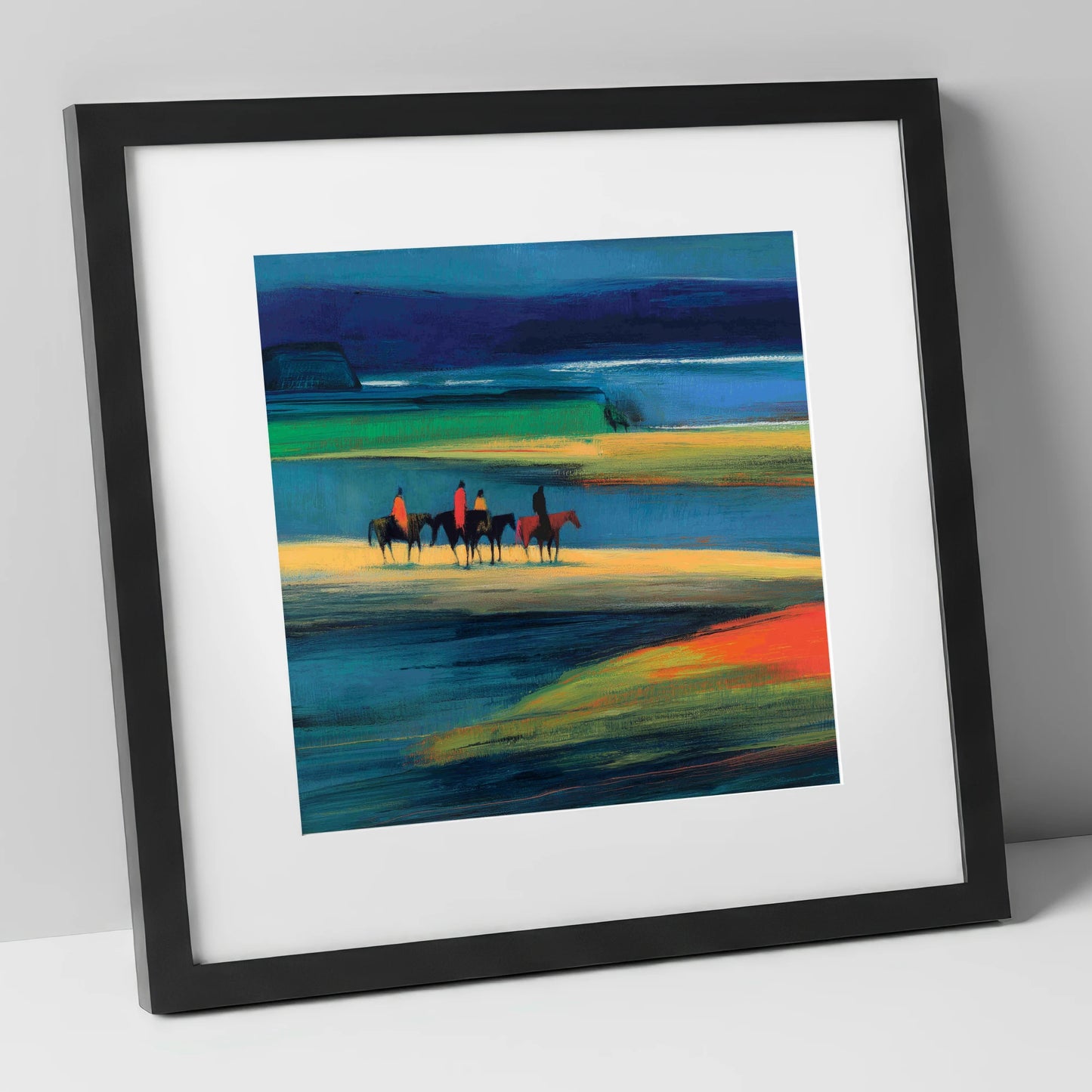 Riders on the Painted Tide horse landscape art print in black frame