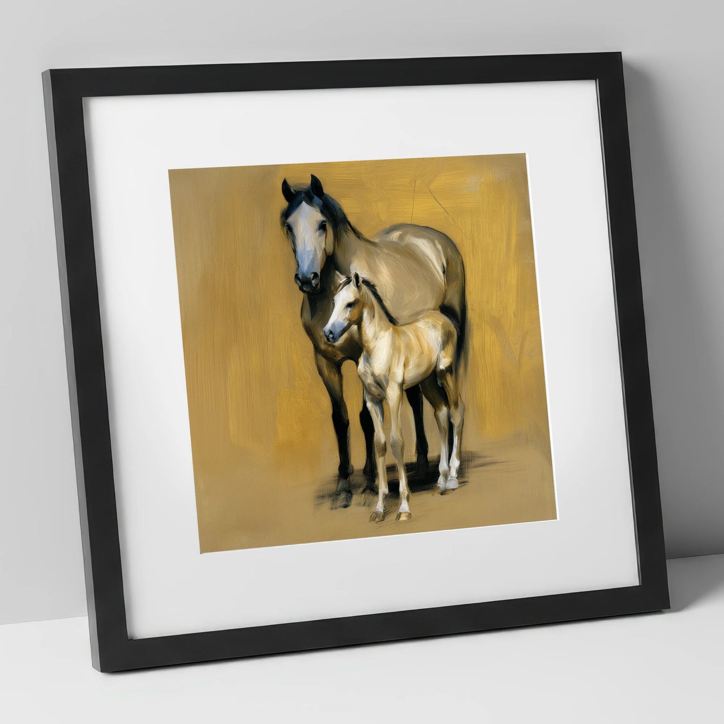 A Mother's Watch mare & foal art print in black frame