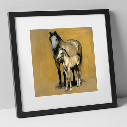 A Mother's Watch mare & foal art print in black frame