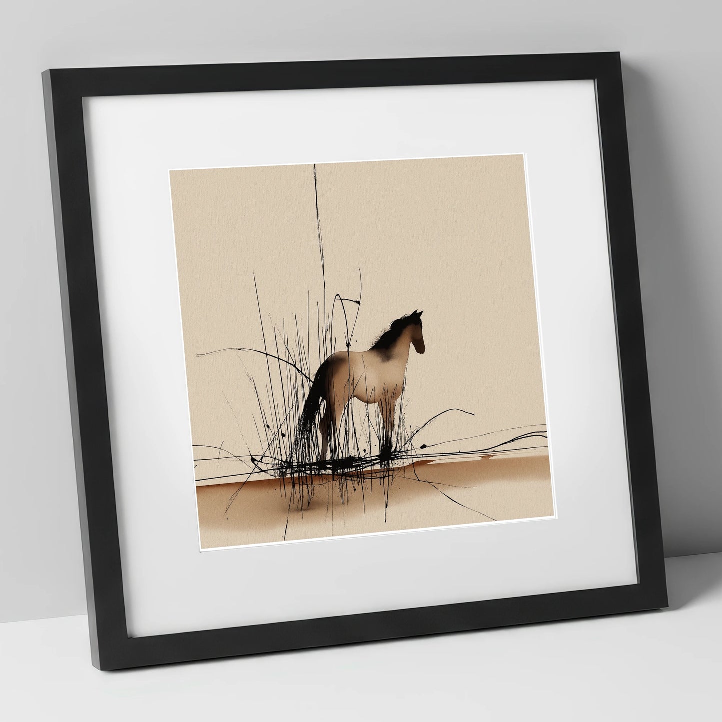 Sentinel of the Reeds wild horses art print in black frame