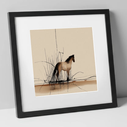 Sentinel of the Reeds wild horses art print in black frame