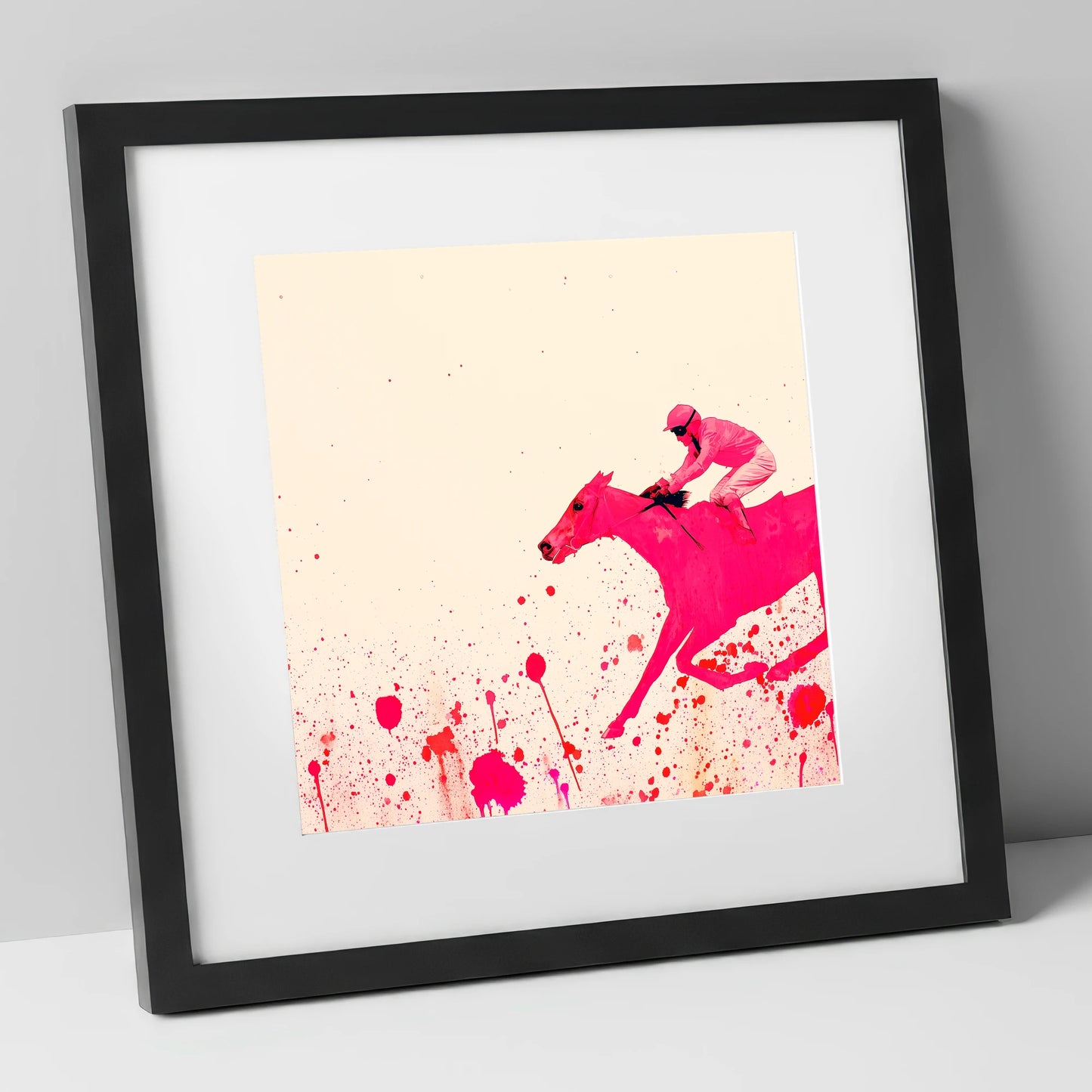 Velocity in Magenta racing horse art print in black frame