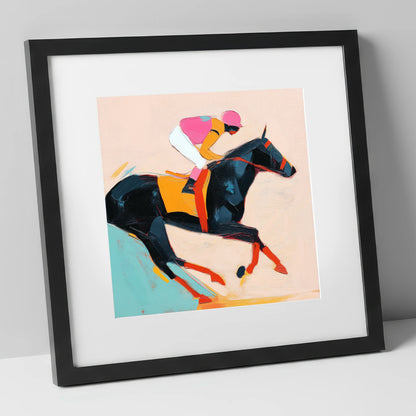 Vivid Racing Spirit racing horse art print in black frame