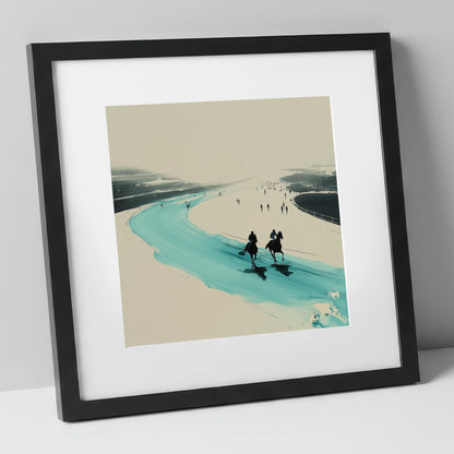 Sweeping the Bend racing horse art print in black frame