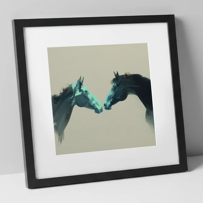 Quiet Connection horse portrait art print in black frame