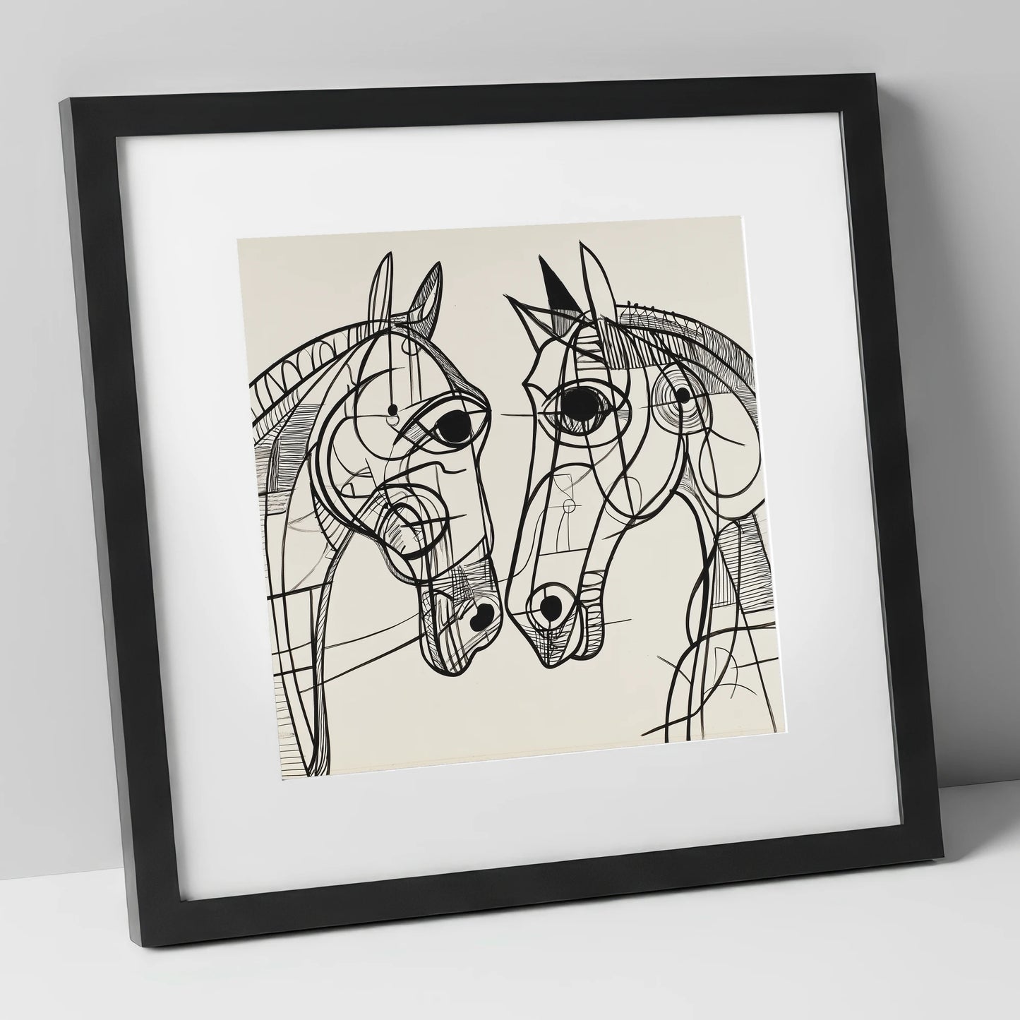 Structural Equine Bond horse portrait art print in black frame