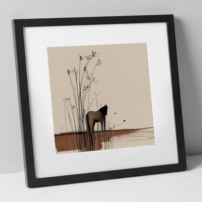 Whispers in the Reeds horse landscape art print in black frame