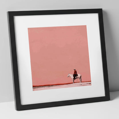 Dusty Rose Horizon western horse art print in black frame