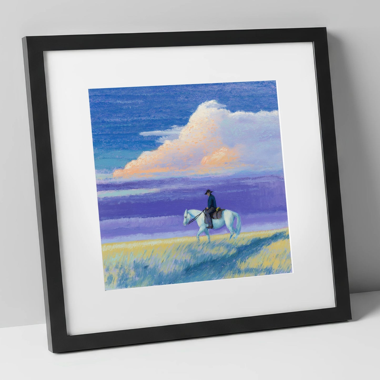 Beneath a Lilac Sky western horse art print in black frame
