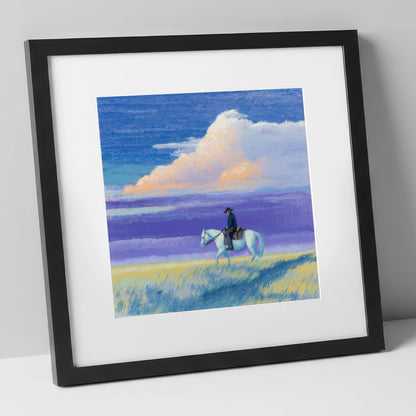 Beneath a Lilac Sky western horse art print in black frame