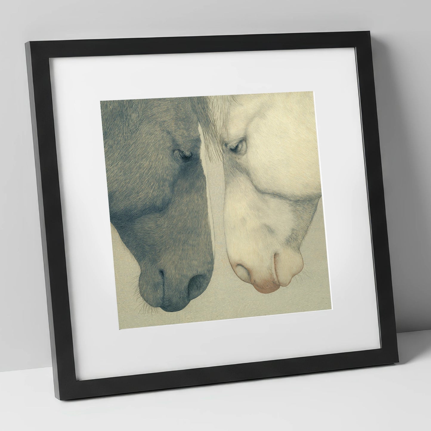 Gentle Counterparts horse portrait art print in black frame