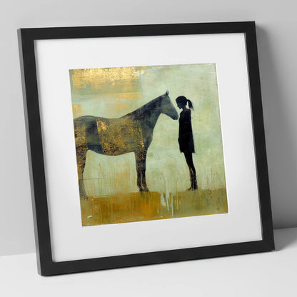 The Golden Bond horse & rider art print in black frame