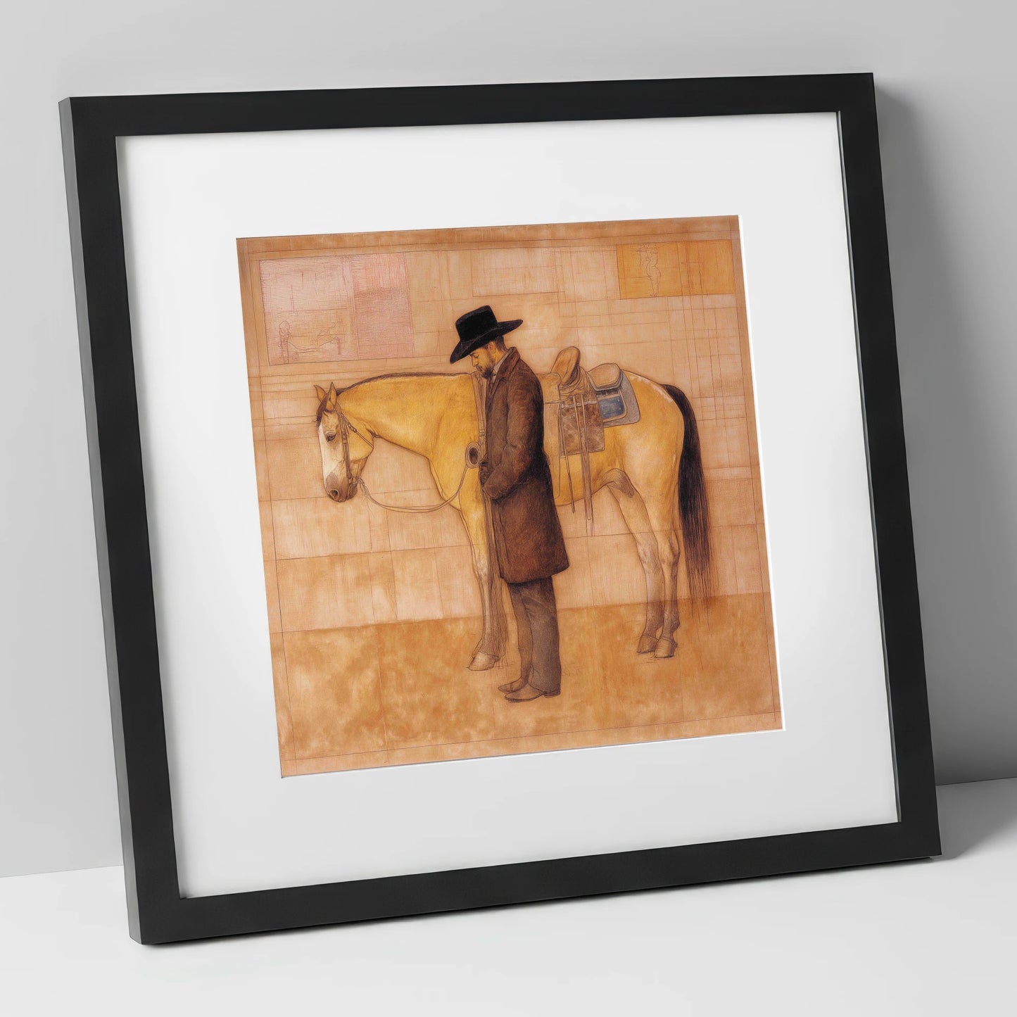 The Quiet Bond western horse art print in black frame
