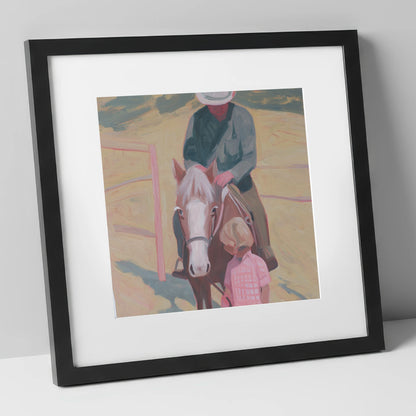 The Gentle Lesson horse & rider art print in black frame