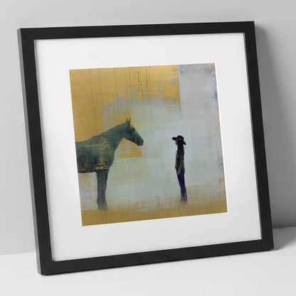 A Quiet Understanding western horse art print in black frame