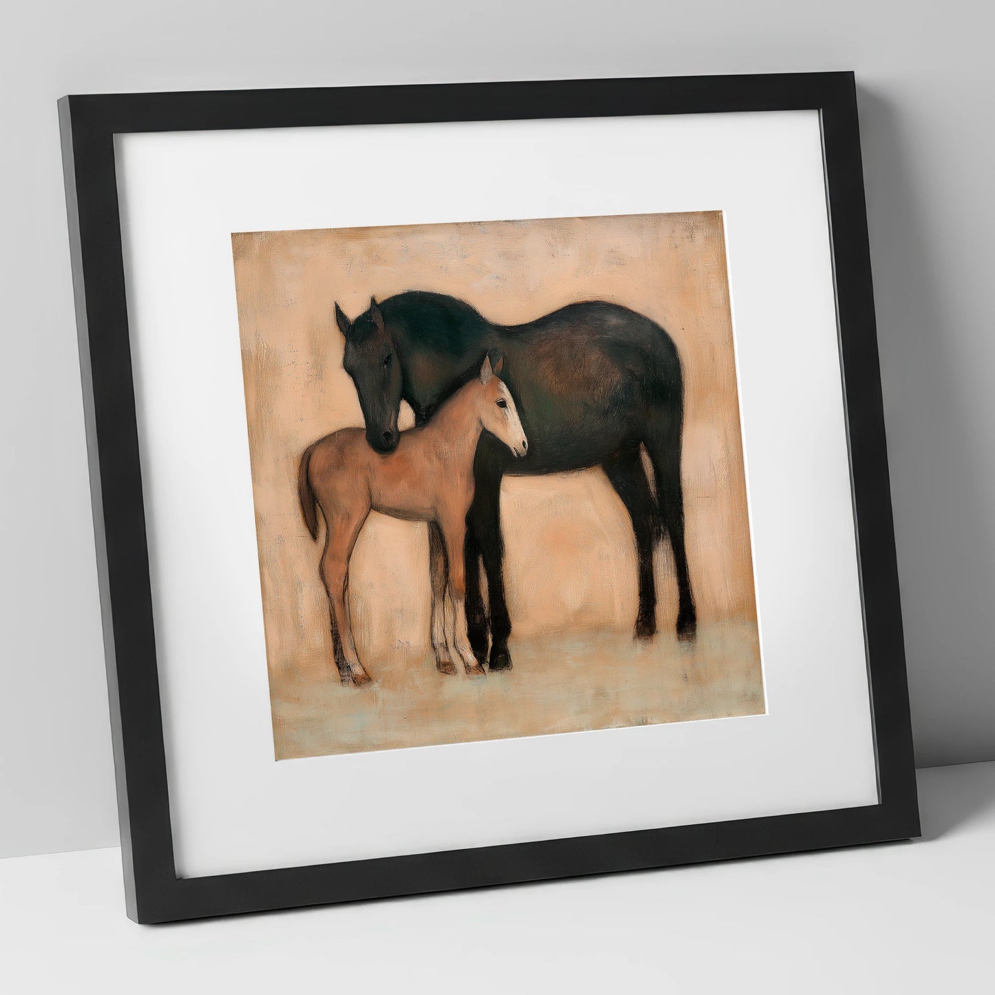 Quiet Affection mare & foal art print in black frame
