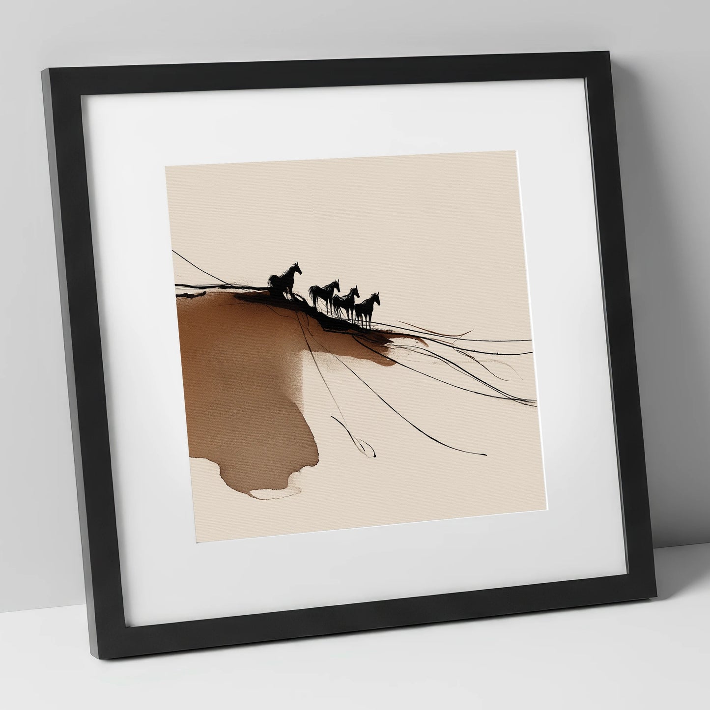 Herd on the Horizon wild horses art print in black frame