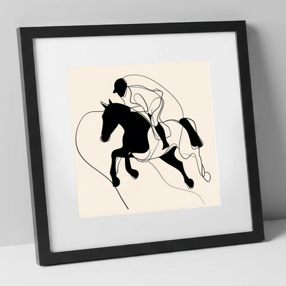Airborne Elegance show jumping horse art print in black frame