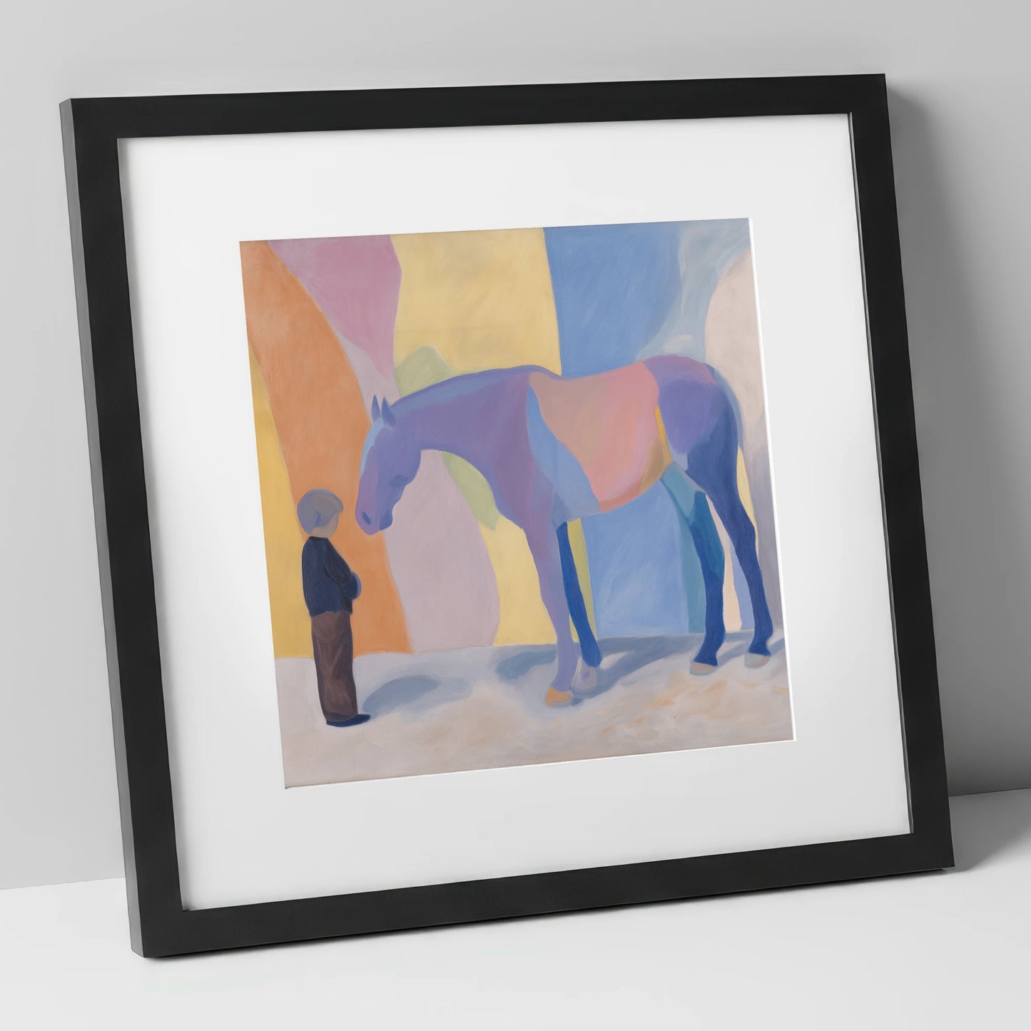 Shared Silence horse & rider art print in black frame