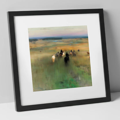 Riding Out horse landscape art print in black frame