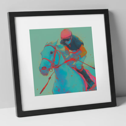 Electric Furlong racing horse art print in black frame