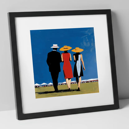 Summer Racing Elegance racing horse art print in black frame